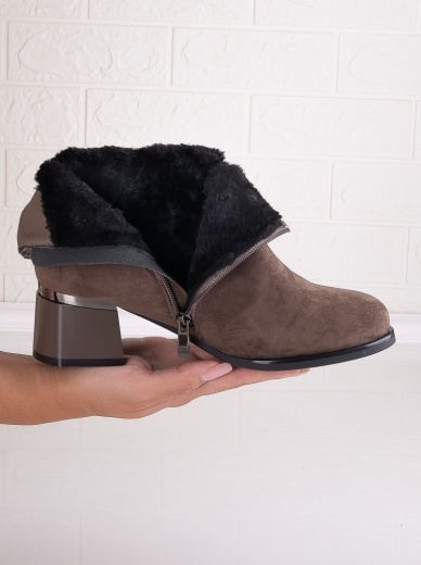 Botine Dama Imblanite Taupe din Piele Ecologica Intoarsa Manila - Img 3