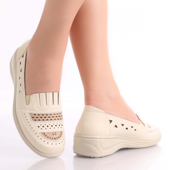 Dameo γυναικεία μπεζ Eco Leather Casual παπούτσια - Img 3