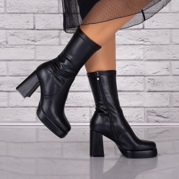 Ghete Dama cu toc Negri din Piele Ecologica Intoarsa Evomela