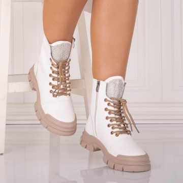 Ghete Dama Imblanite Bej din Piele Ecologica Kendia