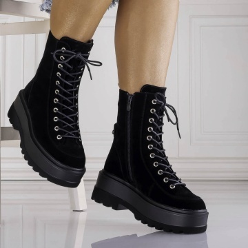 Ghete Dama Imblanite Negre din Piele Ecologica Intoarsa Irdasa