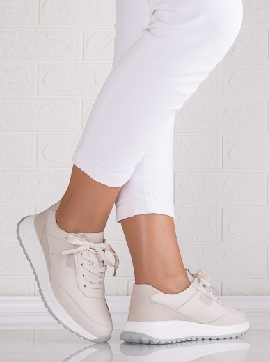 Pantofi dama casual Bej din Piele Naturala Jenina - Img 3