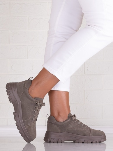 Pantofi dama casual Khaki din Piele Naturala Intoarsa Alisma