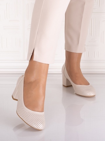 Pantofi dama cu toc Bej din Piele Ecologica Comnosa