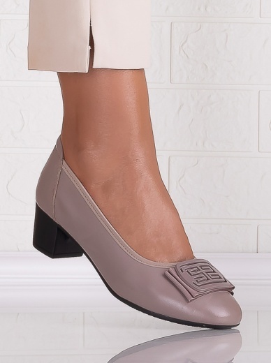 Pantofi dama cu toc Khaki din Piele Naturala Alimira - Img 3