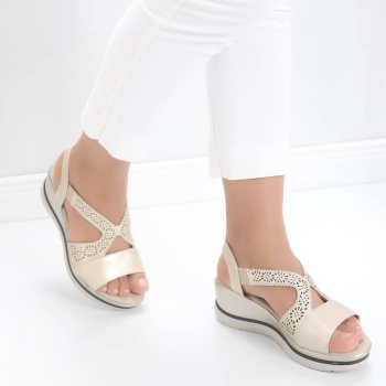 Sandale dama cu platforma Bej din Piele Ecologica Yura - Img 4