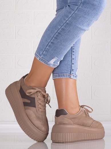 Sneakers dama cu platforma Khaki din Piele Ecologica Intoarsa Nevasa - Img 3
