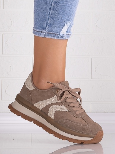 Sneakers dama cu platforma Khaki din Piele Ecologica Intoarsa Suziana - Img 3
