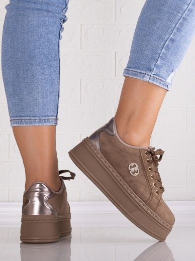 Sneakers dama cu platforma Khaki din Piele Ecologica Intoarsa Zenda - Img 5
