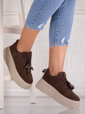 Sneakers dama cu platforma Maro din Piele Ecologica Intoarsa Arenia