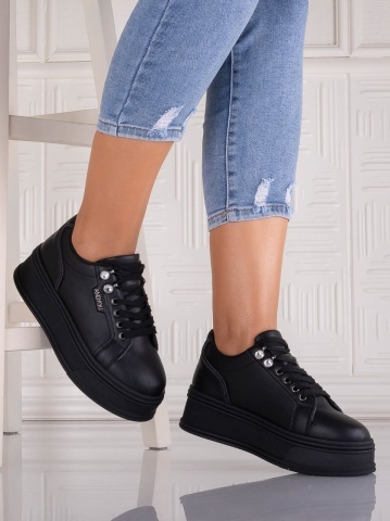 Sneakers dama cu platforma Negri din Piele Ecologica Dalenea