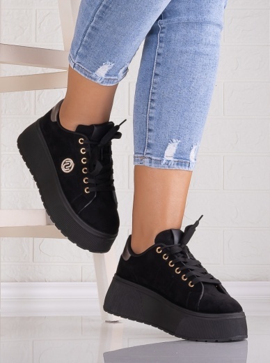 Sneakers dama cu platforma Negri din Piele Ecologica Intoarsa Masega