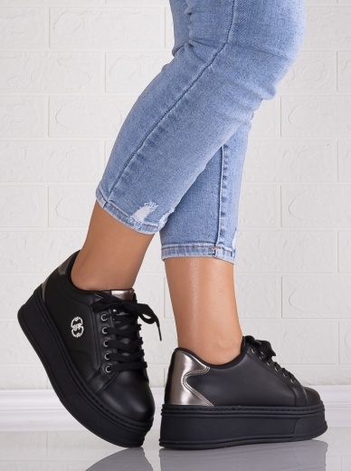 Sneakers dama cu platforma Negri din Piele Ecologica Zenda