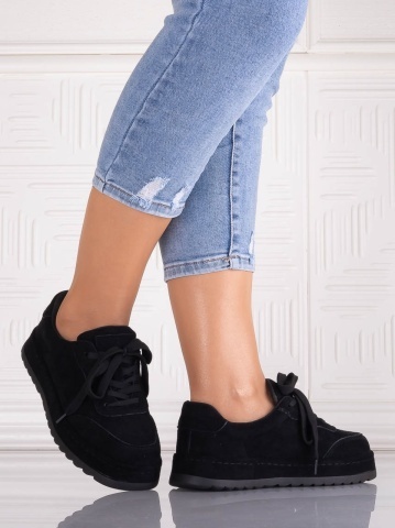 Sneakers dama Negri din Piele Ecologica Intoarsa Daliva