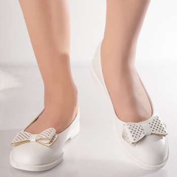 Zeca Ladies' White Organic Leather Μπαλαρίνες από οργανικό δέρμα - Img 4
