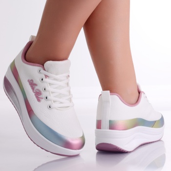 Γυναικεία λευκά/ροζ sneakers από την Textil Riana - Img 3