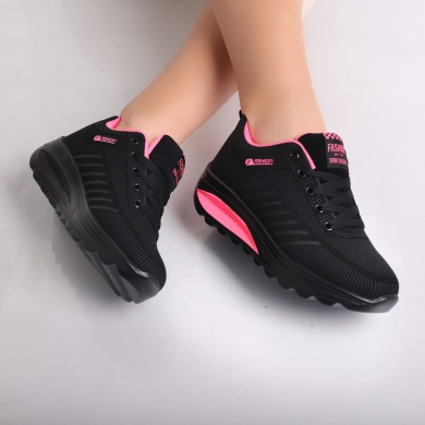 Γυναικεία μαύρα/ροζ sneakers από την Textil Lulea - Img 5