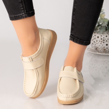 Κυρίες casual παπούτσια μπεζ φυσικό δέρμα chloly