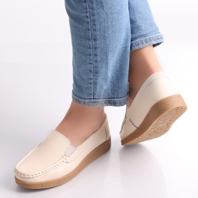 Κυρίες casual παπούτσια Beige φυσικό δέρμα Danina - Img 4