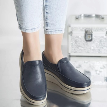 Πλατφόρμα παπούτσια jessica navy φυσικό δέρμα