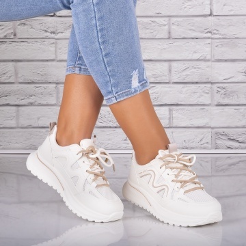 Adidasi dama Bej/kaki din Piele Eco/ Textil Avena