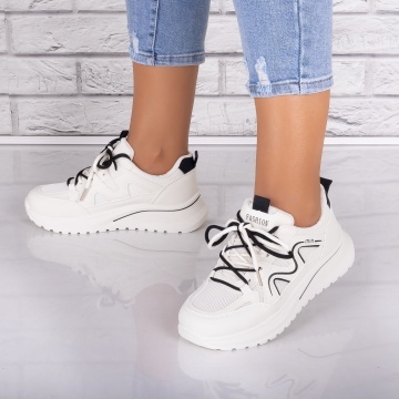 Adidasi dama Bej/negru din Piele Eco/ Textil Avena