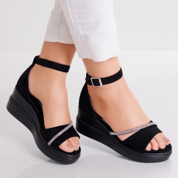 Amrila γυναικεία μαύρα σανδάλια πλατφόρμα Eco Leather