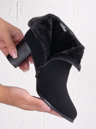 Botine Dama Imblanite cu toc Negre din Piele Ecologica Intoarsa Zoralia - Img 6