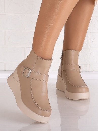 Ghete dama cu platforma Imblanite Khaki din Piele Naturala Sadila - Img 4