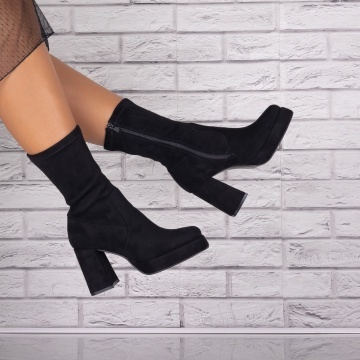 Ghete Dama cu toc Negre din Piele Ecologica Intoarsa Evomela