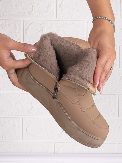 Ghete Dama Imblanite Khaki din Piele Ecologica Velaria - Img 5