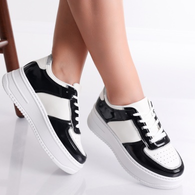 Magani Ladies Μαύρο/Άσπρο Οργανικό Δέρμα Sneakers - Img 2