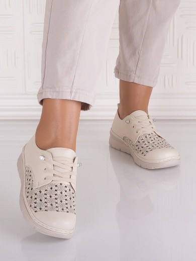 Pantofi dama casual Bej deschis din Piele Ecologica Halya - Img 4