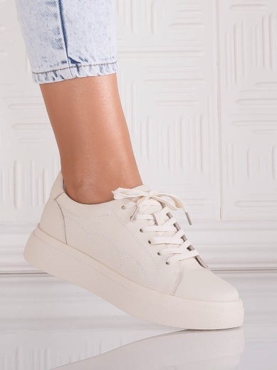 Pantofi dama casual Bej din Piele Naturala Carisna - Img 2