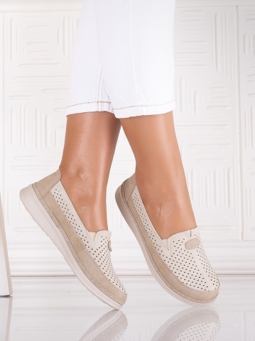 Pantofi dama casual Bej/kaki din Piele Ecologica Atinos