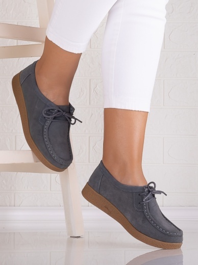 Pantofi dama casual Gri din Piele Naturala Intoarsa Alenasa - Img 4