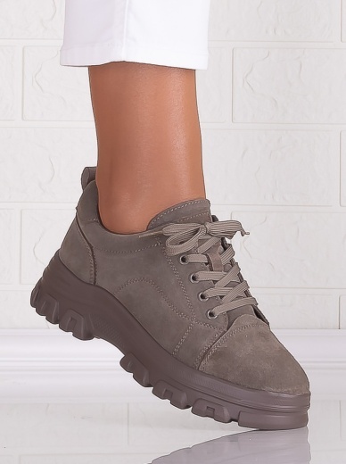 Pantofi dama casual Khaki din Piele Naturala Intoarsa Alisma - Img 3
