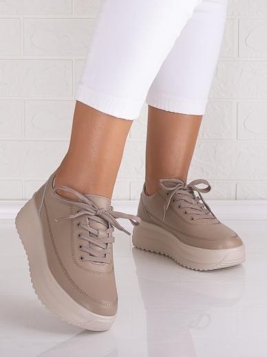 Pantofi dama casual Khaki din Piele Naturala Lerana - Img 5