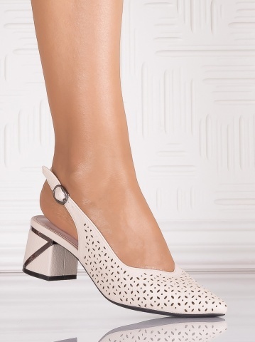 Pantofi dama cu toc Bej din Piele Ecologica Madana