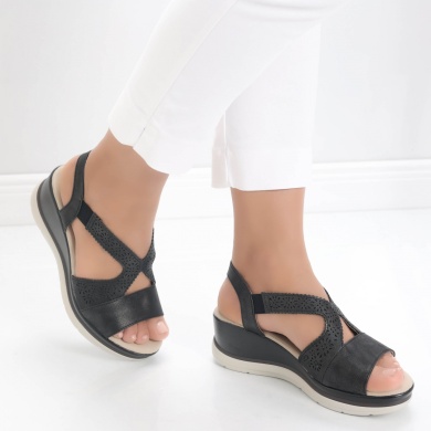 Sandale dama cu platforma Negre din Piele Ecologica Yura - Img 4
