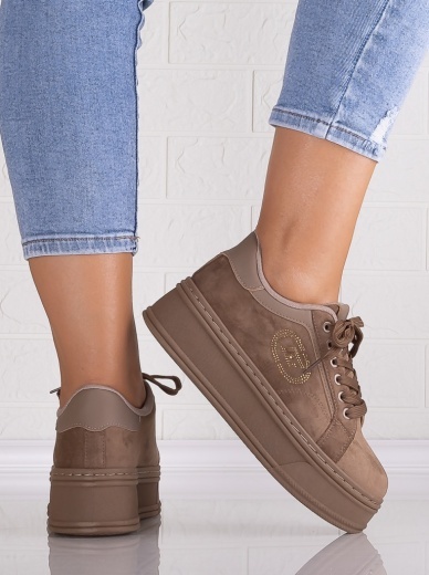 Sneakers dama cu platforma Khaki din Piele Ecologica Intoarsa Anasya - Img 4