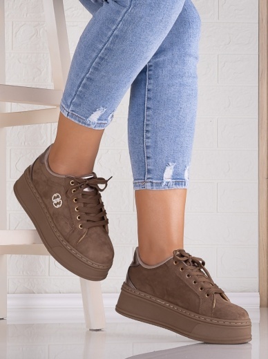 Sneakers dama cu platforma Khaki din Piele Ecologica Intoarsa Zenda - Img 3