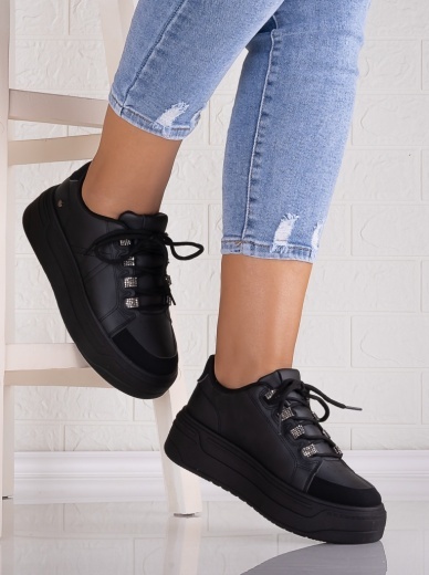 Sneakers dama cu platforma Negri din Piele Ecologica Davena