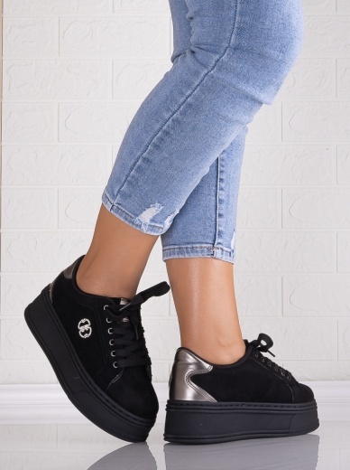 Sneakers dama cu platforma Negri din Piele Ecologica Intoarsa Zenda - Img 2