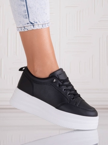 Sneakers dama cu platforma Negri din Piele Ecologica Temisa