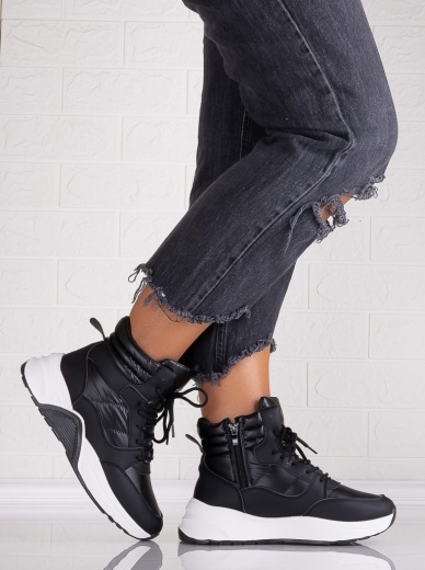 Sneakers dama Imblaniti Negri din Piele Eco,si fas Miracla - Img 2