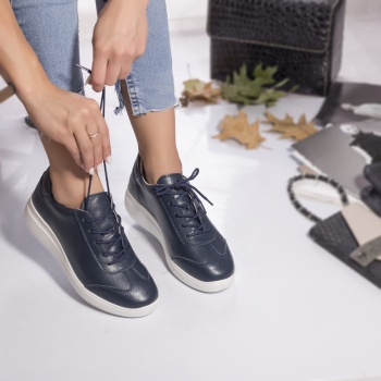 Γυναικεία αθλητικά παπούτσια gladys navy blue φυσικό δέρμα