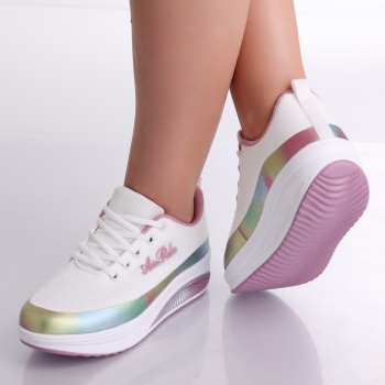 Γυναικεία λευκά/ροζ sneakers από την Textil Riana - Img 4
