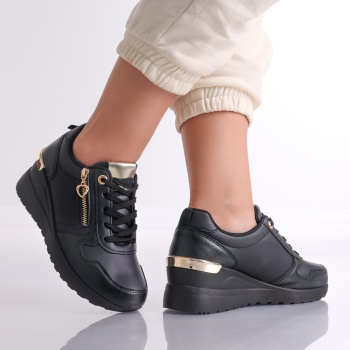Γυναικεία sneakers με πλατφόρμα Μαύρα σε Solita Eco Leather - Img 3