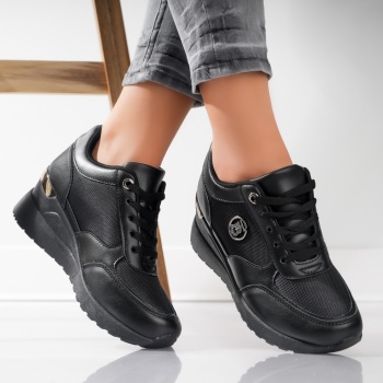 Γυναικεία sneakers με πλατφόρμες Μαύρα σε Ilea Organic Leather και Textile - Img 3